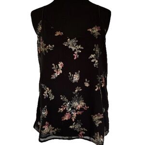 Feminine Sequin Floral Cami Top Blouse Semi-Sheer Banana Republic